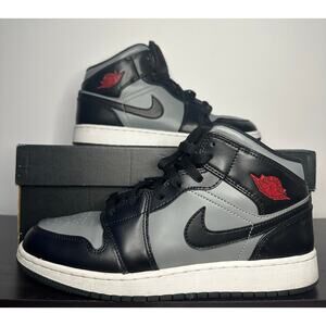 Nike Air Jordan 1 Mid Men Size 7Y Shadow Red Black Particle Grey